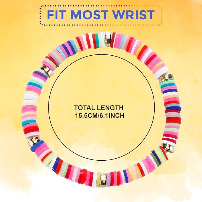 Sureio 24 Pcs Colorful Friendship Bracelets Letter Heart Smile Bracelets Surfer Bracelets Stretch Beaded Bracelet for Women Party Favors(Cute Style)