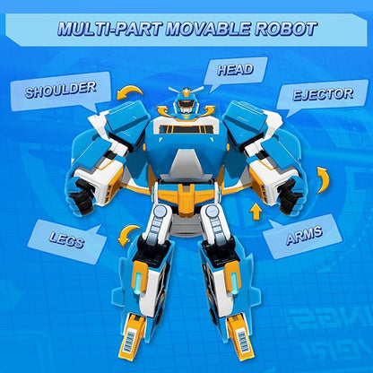 Super Wings 3-in-1 World Aircraft Transforming Robot with Light and Sound Effects, with a 2‘’ Transformable Robot Jett, Transformable Toy Role Play Toys for Kids, Gifts for Boys & Girls Age 3+ Blue