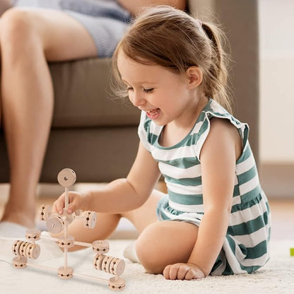 Wooden Building Blocks 60PCS Montessori STEM Toy for Kids 6+, Natural Wood Splicing Joints and Sticks Educational Sensory Tinker Creative 3D Playset Stacking Game
