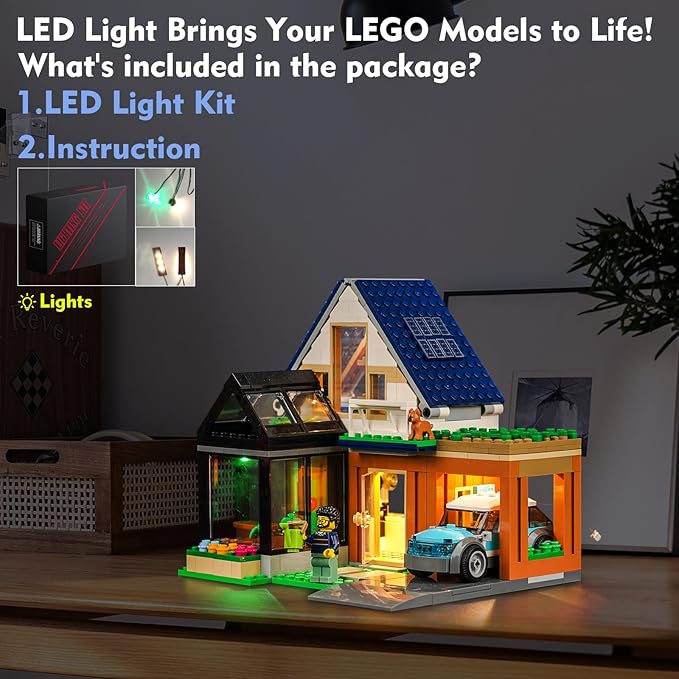VONADO LED Light Kit Compatible with Lego City Family House and Electric Car 60398, Creative Lighting Set Accessories Compatible with Lego 60398 Building Set (Lights Only, No Models)