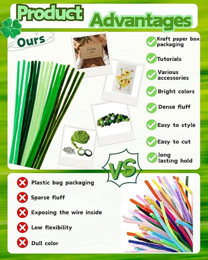 500 pcs Green Pipe Cleaners Craft(Diversified Accessories) - Fluffy Pipe Cleaners Green for Arts & Crafts, Ideal for Making Flowers, Animals & Decorations (12 x 0.24 inches),Chenille Stems