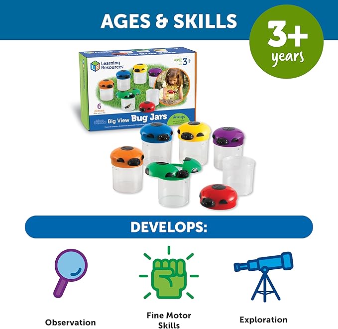 Learning Resources Big View Bug Jar, Outdoor Toys, Science Exploration, Set of 6