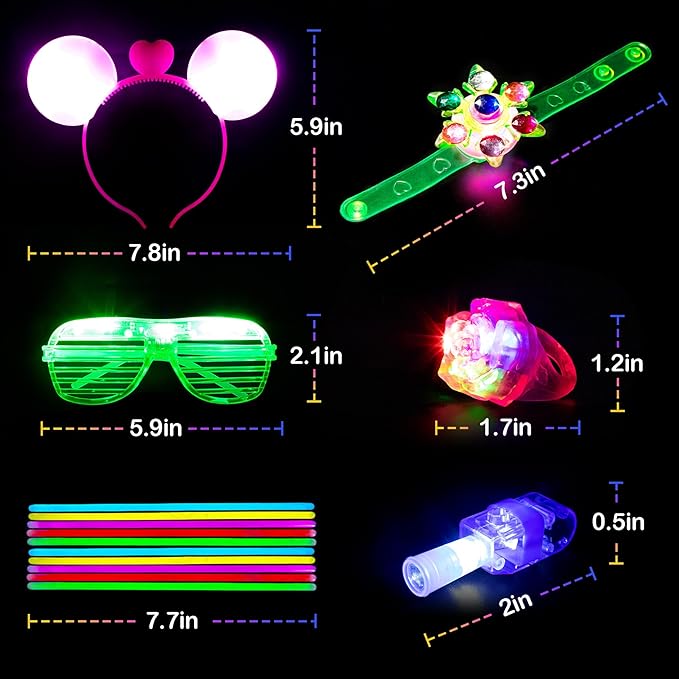 Mocoosy 103Pcs Glow in the Dark Party Supplies, Light Up Party Favors for Kids LED Neon Toys Bulk Party Pack With Glow Sticks,Led Glasses,Light Up Bracelets,Finger Lights,Jelly Rings and Headbands