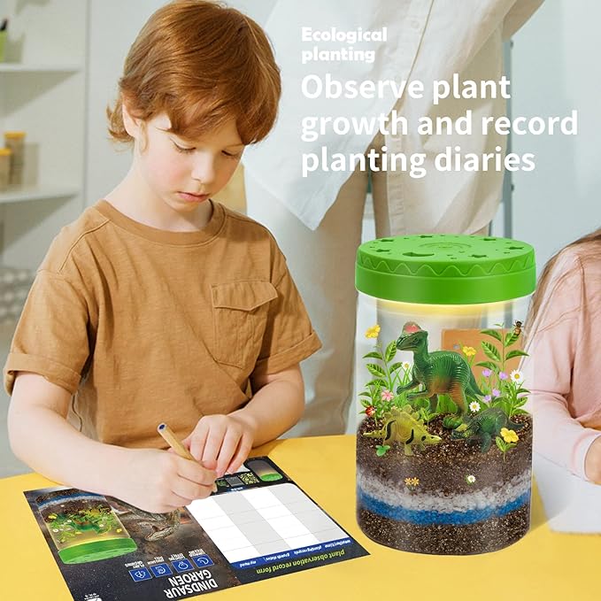 Light-Up Dinosaurs Terrarium Kit for Kids, Glow in Dark Dinosaur Toys for Boys Educational, Science Kit for Kids Ages 4 5 6 7 8-12 Year Old, Dinosaur Toys for Kids, Kids Science
