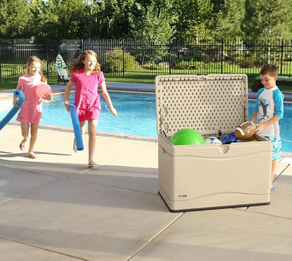 LIFETIME 60059 Black Bottom & Desert (Tan) Sides and Lid Outdoor Storage Box-80 Gal, 80 Gallon, Desert Sand