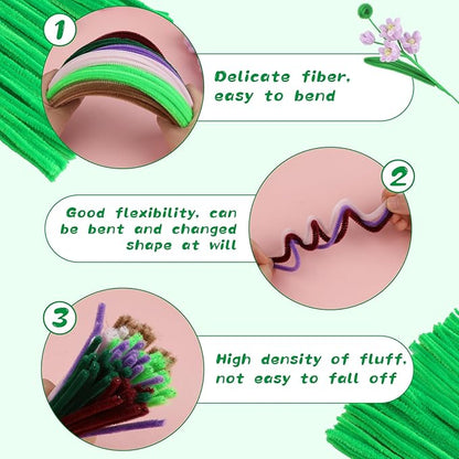 100Pcs Pipe Cleaners, Pipe Cleaners Craft, Crafting Creative Pipe Cleaners DIY Hand Arts for DIY Flowers Home Decorations Making/Fruit Green