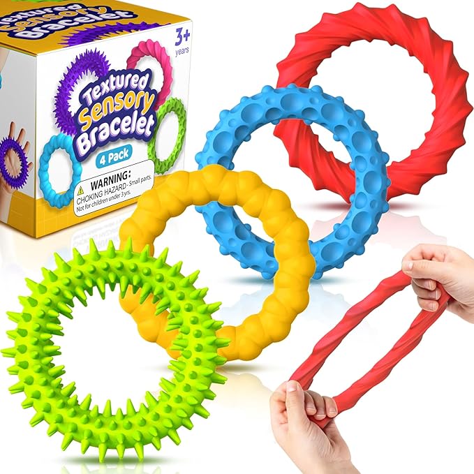 Sensory Fidget Toys for Kids Adults - 4 Pack Stretchy Fidget Toys Bracelets | Texture & Calming Autism Sensory Toys for Special Needs Autistic Children Classroom Fidgets| Squishy Fidgets Travel Gifts
