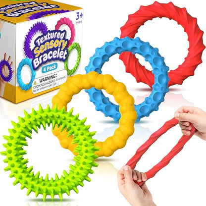 Sensory Fidget Toys for Kids Adults - 4 Pack Stretchy Fidget Toys Bracelets | Texture & Calming Autism Sensory Toys for Special Needs Autistic Children Classroom Fidgets| Squishy Fidgets Travel Gifts