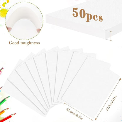 50PCS 8.5x11 Watercolor Paper Bulk, 140lb/300g Cold Press Thick Water Color Paper Pad for Child Adult, White Art Paper for Drawing Painting Markers Gouache, Textured Cotton Paper Sheets