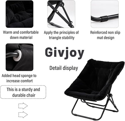 Comfy Saucer Chair, Soft Faux Fur Oversized Folding Chair, Flexible Lounge Lazy Chair for Kids Girls Teens Adults, Moon Chair for Dorm Rooms, Bedroom, Living Room