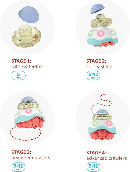 Skip Hop Baby Crab Crawl Toy Stack & Crawl 4-in-1 Sensory Development Infant Tummy Time Toy with Lights Sounds and Music Age 5m+