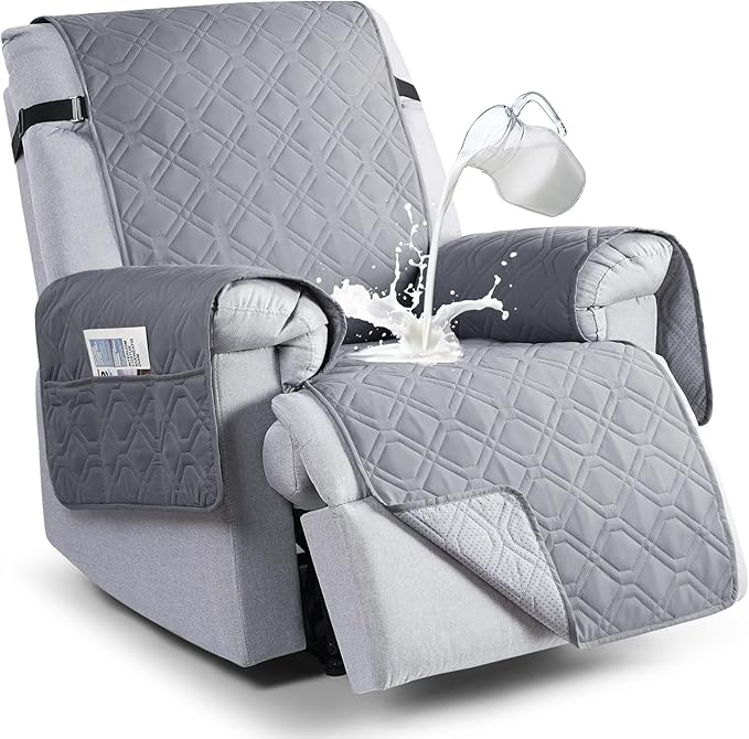 VANSOFY 100% Waterproof Recliner Chair Covers, Recliner Cover Non-Slip Dog Chair Cover Furniture Protector Washable Slipcover with Pocket, Elastic Straps for Pets, Dogs(Light Gray, 23.6")