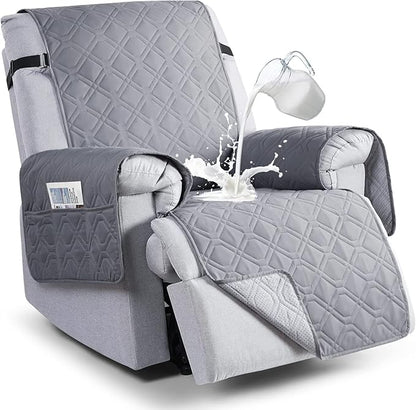 VANSOFY 100% Waterproof Recliner Chair Covers, Recliner Cover Non-Slip Dog Chair Cover Furniture Protector Washable Slipcover with Pocket, Elastic Straps for Pets, Dogs(Light Gray, 23.6")