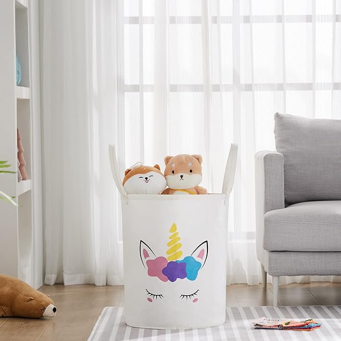 Large Storage Basket for Girls and Boys, Collapsible Laundry Hamper with Long Handles, Toy Bins for Nursery, Kids Room Décor