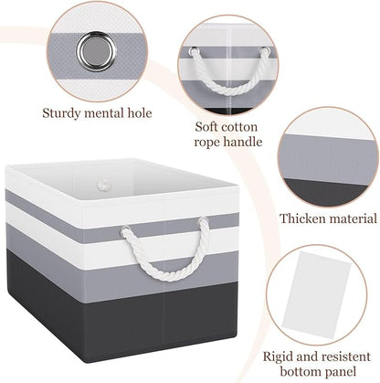 Fab totes Storage Bins [4-Pack], Foldable Storage Baskets for Organizing Toys, Books, Shelves, Closet, Large Storage Box with Rope Handles, Sturdy Organizer Bins,Gradient Grey