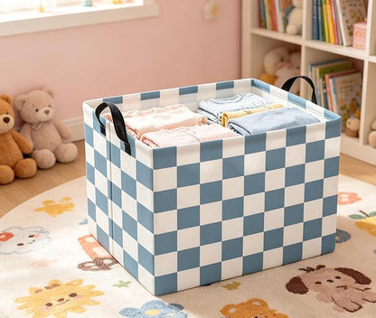 HIYAGON Rectangular Kids Basket Baby Girl Basket Fabric Storage Bin Organizer Box Room Decor(Blue Checkered)