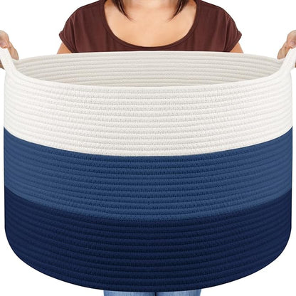 Maliton XXX Large Cotton Rope Blanket Basket, 22" x 22" x 14" Storage Baskets for Organizing, Kids Dog Toy Storage Box Organizer Bins, Blanket Holder for Living Room, Bedroom, Kids Room, Bathroom