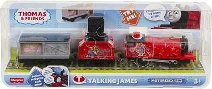 Thomas & Friends Motorized Toy Train Talking James Engine with Sounds Phrases & Coal Car for Preschool Pretend Play Kids Ages 3+ Years
