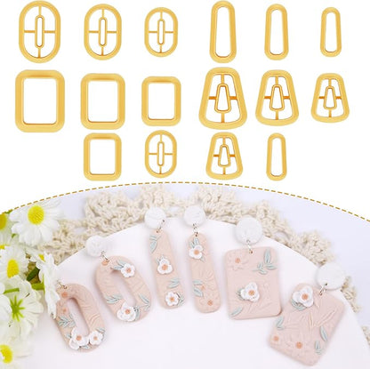 Puocaon Basic Clay Cutters Set - 16 Pcs Clay Cutters for Polymer Clay Earrings Making, Oval Rectangle Shape Clay Cutters, Dangle Earring Cutters for Polymer Clay, Floral Clay Earrings Making Supplies