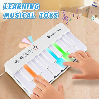 Mini Keyboard Piano Toy, Portable Light Up Pocket Piano for Toddlers Kids (White)