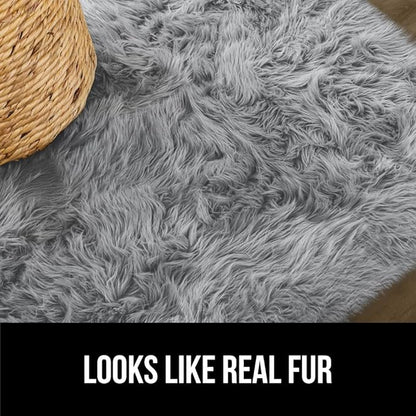 Gorilla Grip Fluffy Faux Fur Sheep Rug, Machine Washable Soft Furry Area Rugs, Rubber Backing, Plush Floor Carpets for Baby Nursery, Bedroom, Living Room Shag Carpet, Luxury Home Decor, 3x5, Gray