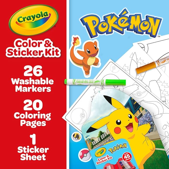 Crayola Pokemon Art Kit for Kids (45pcs), Pokemon Coloring Book Pages, Pokemon Stickers for Kids, Pokemon Toys, Holiday Gift, Ages 4+