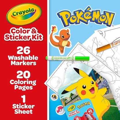 Crayola Pokemon Art Kit for Kids (45pcs), Pokemon Coloring Book Pages, Pokemon Stickers for Kids, Pokemon Toys, Holiday Gift, Ages 4+