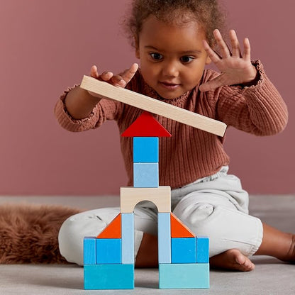 HABA Colored Wooden Building Blocks - 46 Piece Set of Wooden Toys, Stacking Toys for Toddlers 1-3 Ideal Open Ended Toys, Made in Germany