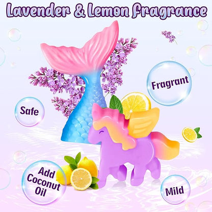Golray Soap Making Craft Kit for Kids Girl Toys, Make 40 Pcs+ Soap Supplies with Unicorn/Mermaid/Butterfly Model, 2 Essential Oil, DIY Science Art and Craft Kit for Kid Girl Age 5-7 8-12 Year Old Gift