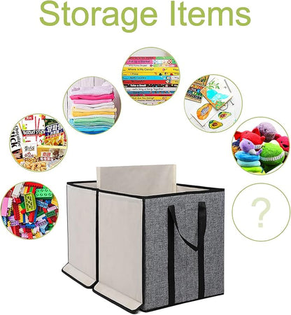 YOLOXO Large Kids Toy Box Chest Storage organizer with Double Flip-Top Lid - Collapsible Sturdy Toy Organizers And Storage Bins With Big Handles For Nursery, Playroom, 26.8"x13.8"x16"(Grey)