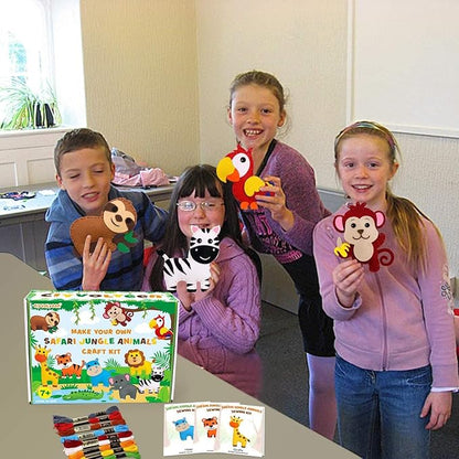 Safari Jungle Animals Sewing Kit Zoo Felt Animal DIY Crafts for Girls and Boys Educational Nursery Sewing for Kids Art Craft Kits for Beginners Set of 10