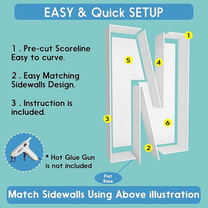 3FT Tall Mosaic Balloon Frame Letters Big Marquee Light Up Letters DIY Kit for Birthday Party Wedding Backdrop Decor Letter N Pre-Cut Foam Board