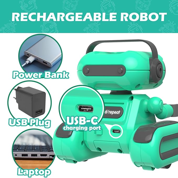 Robot Toys for Kids, Rechargeable Remote Control Toys for Boys 3-5, RC Robots with Auto-Demonstration, Recording, Repeat, Flexible Head & Arms, Dance Moves, Music, Gift Ideas for Birthday Xmas