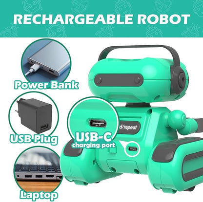 Robot Toys for Kids, Rechargeable Remote Control Toys for Boys 3-5, RC Robots with Auto-Demonstration, Recording, Repeat, Flexible Head & Arms, Dance Moves, Music, Gift Ideas for Birthday Xmas