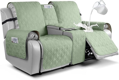 VANSOFY Loveseat Recliner Cover with Console 100% Waterproof Sofa Slipcovers Non-Slip Reclining Couch Cover Split Sofa Covers Furniture Protector for Pets, Dogs(Light Green)