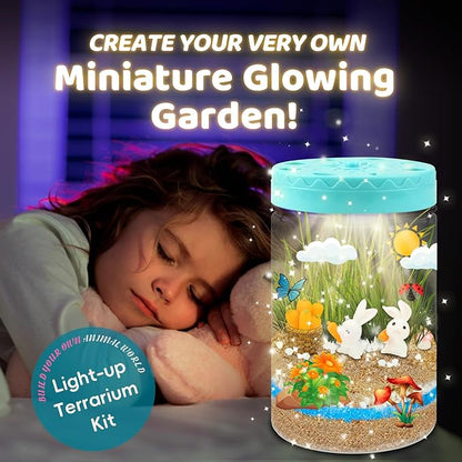 Rabbit Light Up Terrarium Kit for Kids,Bunny Gardening Kit for Boys and Girls,DIY Creative Educational Toy, Arts Crafts Activity,Birthday Easter for Ages 4 5 6 7 8-12