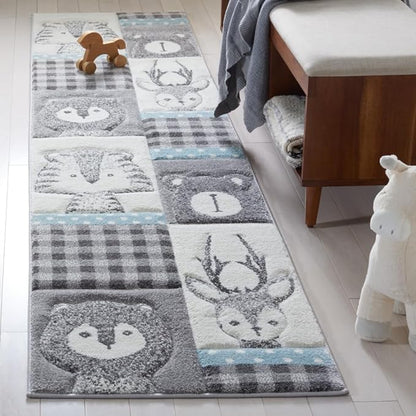 SAFAVIEH Carousel Kids Collection Runner Rug - 2'3" x 6', Grey & Ivory, Animal Design, Non-Shedding & Easy Care, Ideal for High Traffic Areas for Boys & Girls in Playroom, Nursery, Bedroom (CRK188B)
