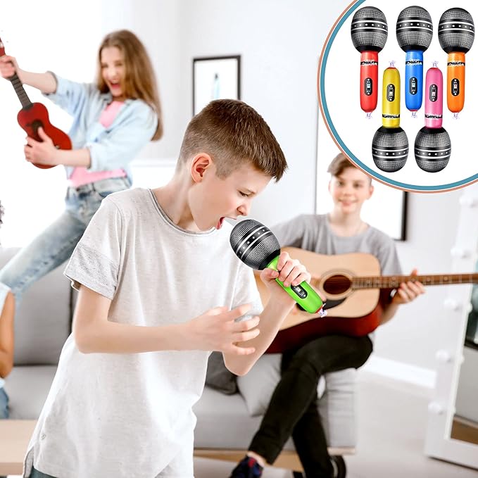 Zhanmai 12 Pieces Inflatable Microphones for Parties 9. 4 Inch Blow up Plastic Fake Microphone Props Toys for Musical Sing Concert Karaoke 80s 90s Party Cosplay Stage Decoration Supplies