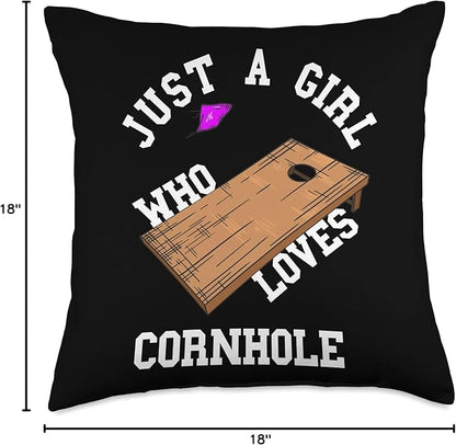 Just A Girl Who Loves Cornhole Bean Bag Toss Game Player Throw Pillow, 18x18, Multicolor