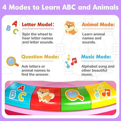 Duchong Learning Toy for 1 2 3 Year Old Girls, Spin and Sing Alphabet Zoo with Sounds, Interactive Educational Toys for Toddlers 1-3, Christmas 1st Birthday Gifts for Baby Girls Boys 9-12-18 Months