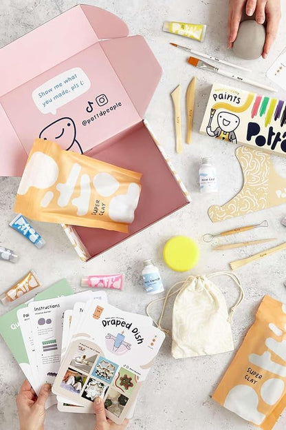 Pott'd Air Dry Clay for Adults. Beginners Home Pottery Kit for Adults. DIY Craft Kit for Adults. Kit Includes: Air-Dry Clay for Adults, Tools, Paints, Brushes, Sealant, How-to-Guides