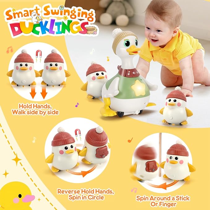 KETIEE Tummy Time Baby Toys 6-12 Months: Musical Dancing Duck Family for Babies, Little Ducks Crawling Toy Set, Interactive Duck Infant Toys for 1 2 Years Old Boys Girls Birthday