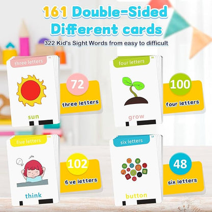 Phonics Flash Cards for Toddlers, Matching Letter Game Learning Toys for Kid, Autism Speech Therapy Materials 322 Sight Words,Boy Girl Birthday