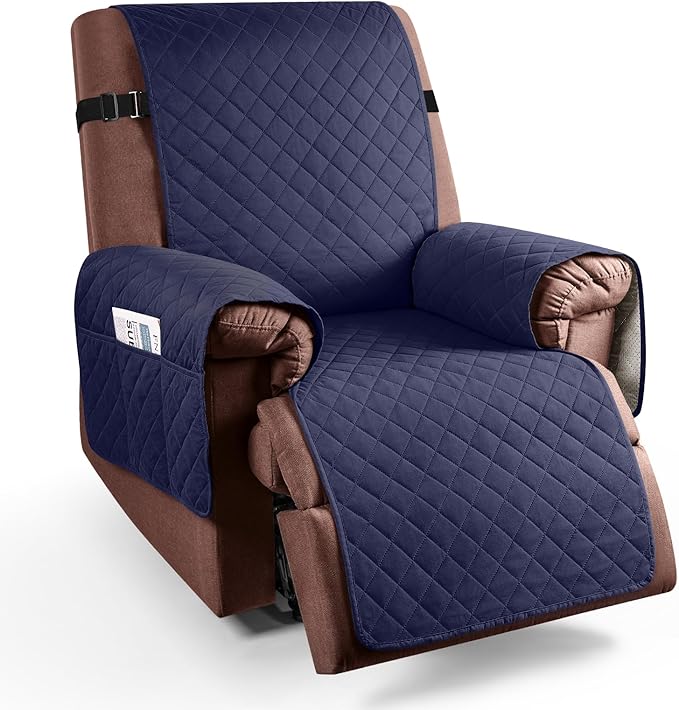 KinCam 100% Waterproof Recliner Chair Cover, Reclining Couch Covers for Pets, Dogs, Recliner Couch Slipcover Furniture Protector with Elastic Straps for Kids(23.6", Dark Blue)