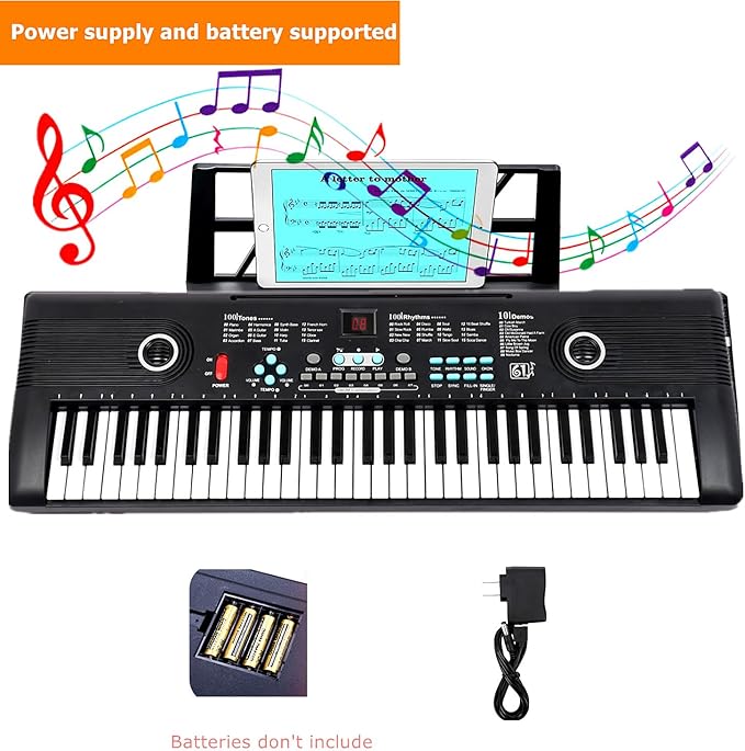 Keyboard Piano 61 Key Music Electric Piano For Kids Beginner W/Dual Speaker Microphone Portable Digital Piano Birthday Christmas Gifts