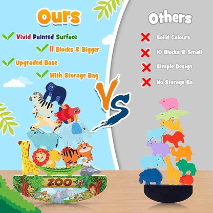 Animals Montessori Toddler Toys 2 3 4 5 6 7 Year Old Boys Girls Wooden Animal Blocks Stacking Toy Kids Easter Birthday Gifts for Boy Girl Age 3-7 Educational Toys Fine Motor Balance Game