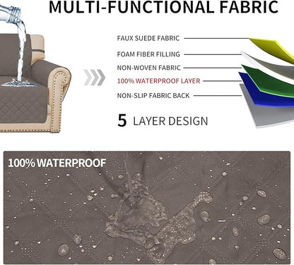 Easy-Going Sofa Slipcover Chair Cover Waterproof Couch Cover Washable Sofa Cover Non-Slip Fabric Furniture Protector with Pocket for Pets Covers Pets Kids Children Dog Cat (Chair, Taupe)