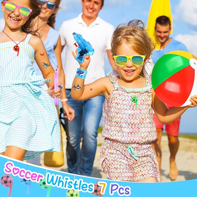 Pool Party Favors Beach Party Favors, 56 PCS Goodie Bag Stuffers Summer Beach Toys, Beach Balls Kids Sunglasses Bubble Wands Water Guns Slap Bracelets Whistles Tattoo, Pool Toys for Kids Ages 4-8-12