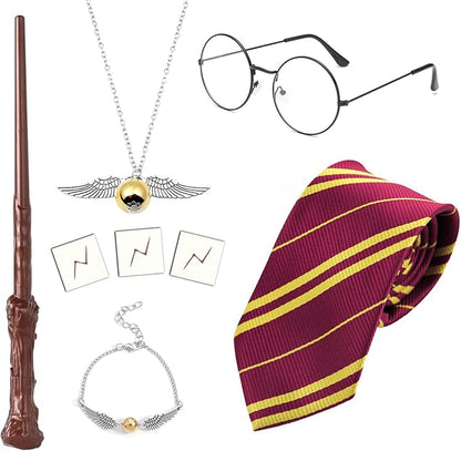 7 Pcs Wizard Glasses Tie and Necklace Set for Halloween Cosplay