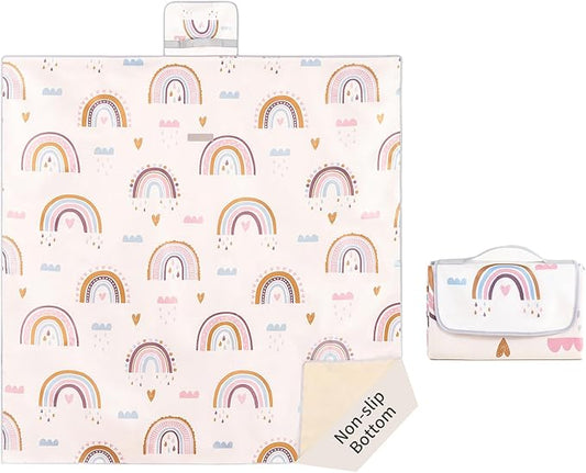 Insular Baby Splat Mat for Under High Chair/Arts/Crafts, Anti Slip and Waterproof Splash Mat for Floor, Portable Picnic Mat, 51x51 Inch, Rainbow